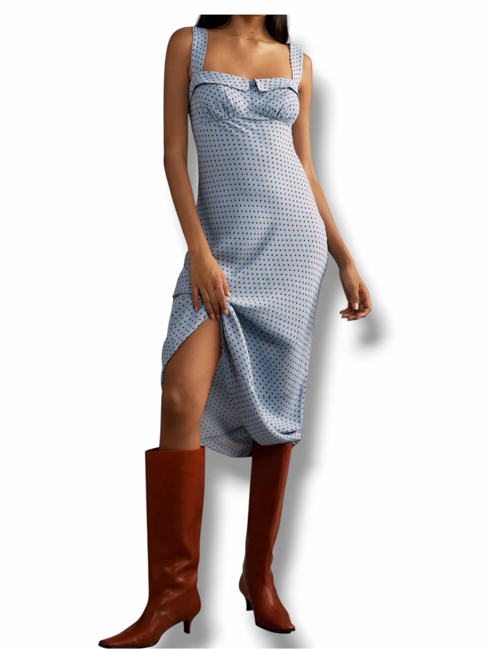 Reformation Tancy Dress in Summertime Dot Size 6 Blue Red - Picture 1 of 15